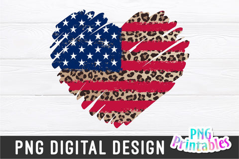 Leopard Print American Flag Heart png - Fourth of July png - Print File - July 4th Sublimation Design - Patriotic png - Digital Download Sublimation Svg Cuttables 