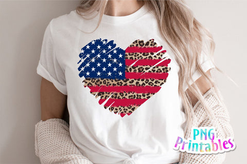 Leopard Print American Flag Heart png - Fourth of July png - Print File - July 4th Sublimation Design - Patriotic png - Digital Download Sublimation Svg Cuttables 