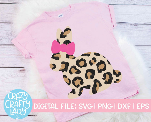 Leopard Print Bunny with Bow | Easter SVG Cut File SVG Crazy Crafty Lady Co. 