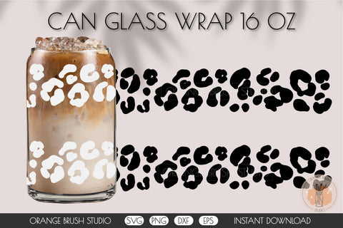 Leopard Print Can Glass Wrap Beer Coffee 16 Oz SVG OrangeBrushStudio 