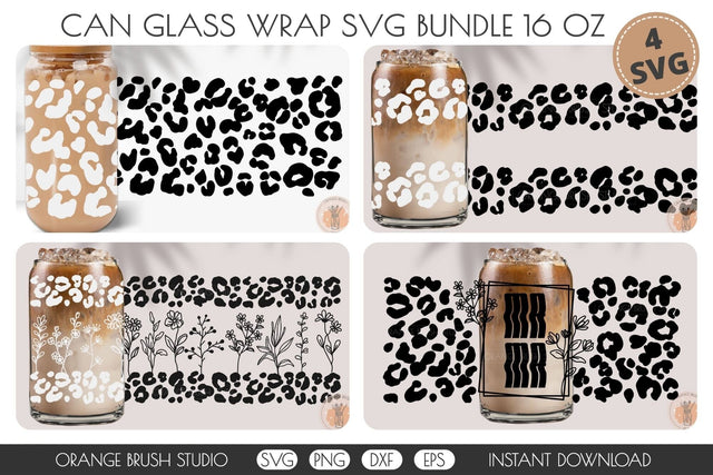 Leopard Print Can Glass Wrap Bundle for Cricut Beer Can Glass 16 Oz SVG OrangeBrushStudio 