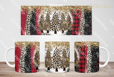 Leopard Print Christmas Trees Mug PNG, 11Oz Mug Sublimation _HelArtShop_ 