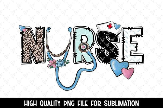 Leopard Print Doodle Letter Nurse Sublimation PNG Sublimation BijouBay 