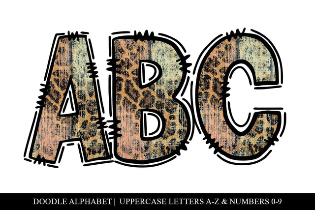 Leopard Print Doodle Letters - Pastel Wooden Sublimation PNG Sublimation BijouBay 