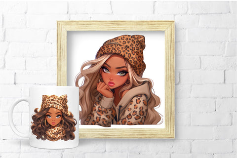 Leopard Print Girl Clipart, Fashion Clipart Sublimation Sublimation OrangeBrushStudio 
