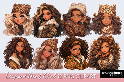 Leopard Print Girl Clipart, Fashion Clipart Sublimation Sublimation OrangeBrushStudio 