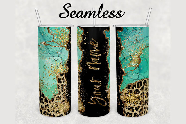 Leopard Print Glitter Agate Tumbler sublimation design 20 oz skinny tumbler wrap Sublimation BambinaCreations 