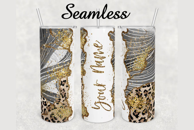 Leopard Print Gold Glitter Agate Tumbler sublimation design 20 oz skinny tumbler wrap Sublimation BambinaCreations 