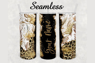 Leopard Print Gold Glitter Agate Tumbler sublimation design 20 oz skinny tumbler wrap Sublimation BambinaCreations 
