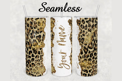 Leopard Print Gold Glitter Marble Tumbler sublimation design 20 oz skinny tumbler wrap Sublimation BambinaCreations 
