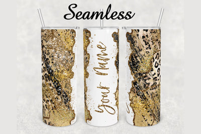 Leopard Print Gold Glitter Marble Tumbler sublimation design 20 oz skinny tumbler wrap Sublimation BambinaCreations 