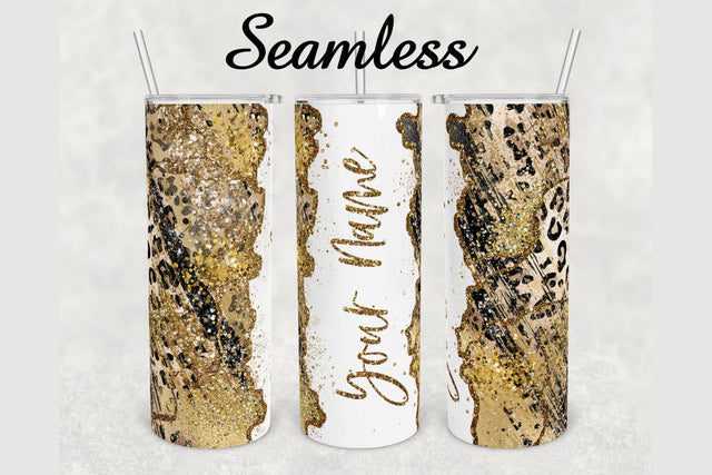 Leopard Print Gold Glitter Marble Tumbler sublimation design 20 oz skinny tumbler wrap Sublimation BambinaCreations 