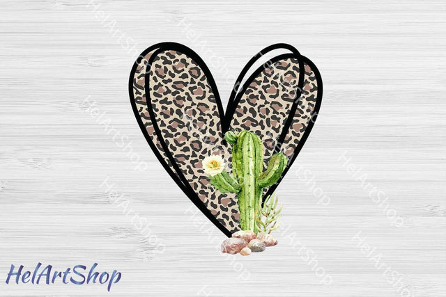 Leopard Print Heart with Cactus png sublimation Sublimation _HelArtShop_ 