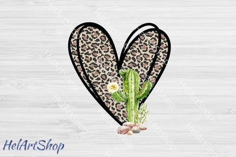 Leopard Print Heart with Cactus png sublimation Sublimation _HelArtShop_ 