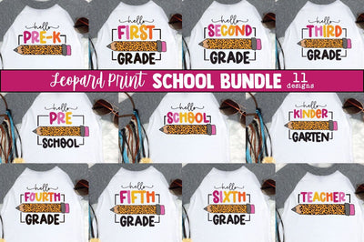 Leopard Print Hello School SVG Bundle | 11 Pencil Designs SVG Cheese Toast Digitals 