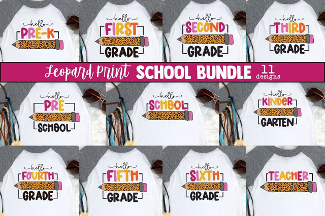 Leopard Print Hello School SVG Bundle | 11 Pencil Designs SVG Cheese Toast Digitals 