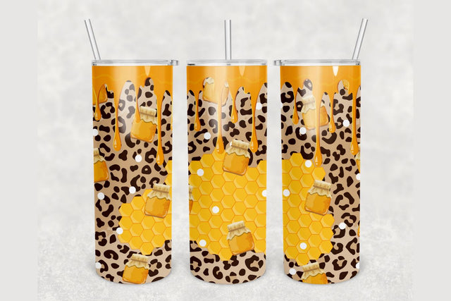 Leopard Print Honey Drip Tumbler sublimation design 20 oz skinny tumbler wrap Sublimation BambinaCreations 