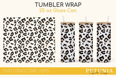 Leopard Print Pattern | 25 oz Glass Can Tumbler Wrap SVG SVG Petunia Digital Design 