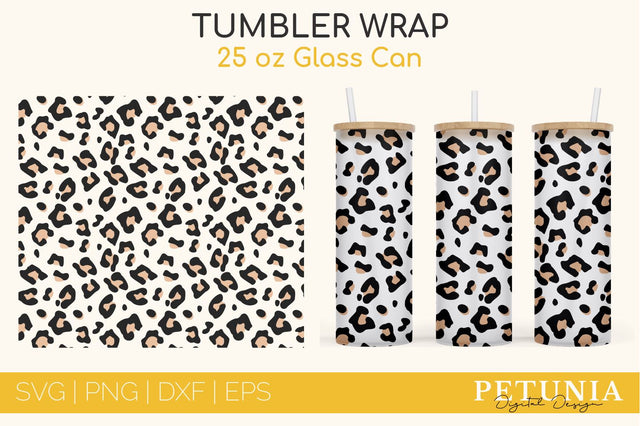 Leopard Print Pattern | 25 oz Glass Can Tumbler Wrap SVG SVG Petunia Digital Design 