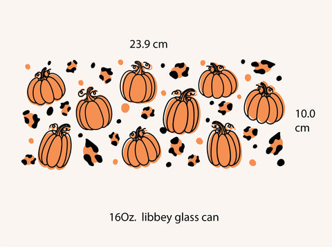 Leopard print Pumpkins Svg 16oz Glass Can Wrap ,Thanksgiving Libbey Can Glass Wrap, Halloween can glass , SVG Digital Pattern ChuliArt 