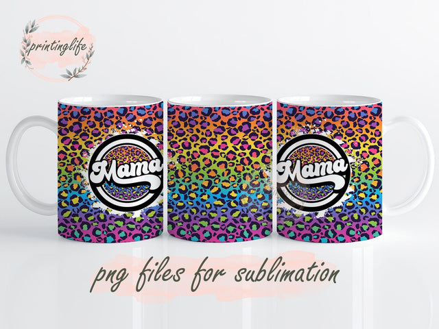Leopard Print Rainbow Mug Wrap, Mama Retro Mug Press Sublimation Wrap Sublimation PrintingLife 