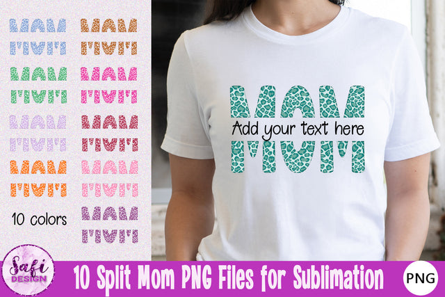 Leopard Print Split Mom PNG Sublimation Designs | 10 Colours Sublimation Safi Design 