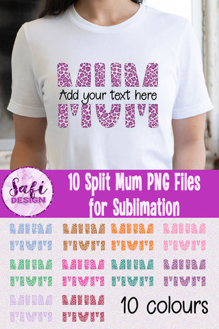 Leopard Print Split Mum PNG Sublimation Designs | 10 Colours Sublimation Safi Design 