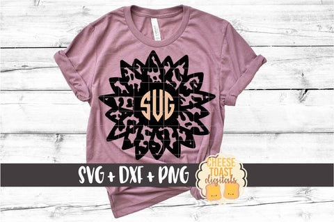 Leopard Print Sunflower Monogram Set of 2 - SVG PNG DXF Cut Files SVG Cheese Toast Digitals 