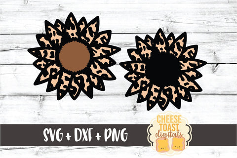 Leopard Print Sunflower Set of 2 - SVG PNG DXF Cut Files SVG Cheese Toast Digitals 