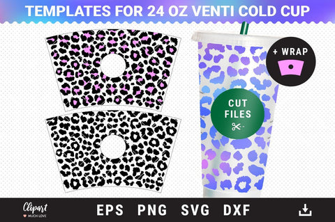 Leopard print SVG Full Pre-sized Wrap Venti Cold Cup 24 Oz Templates, Cheetah print SVG, DXF SVG ClipartMuchLove 