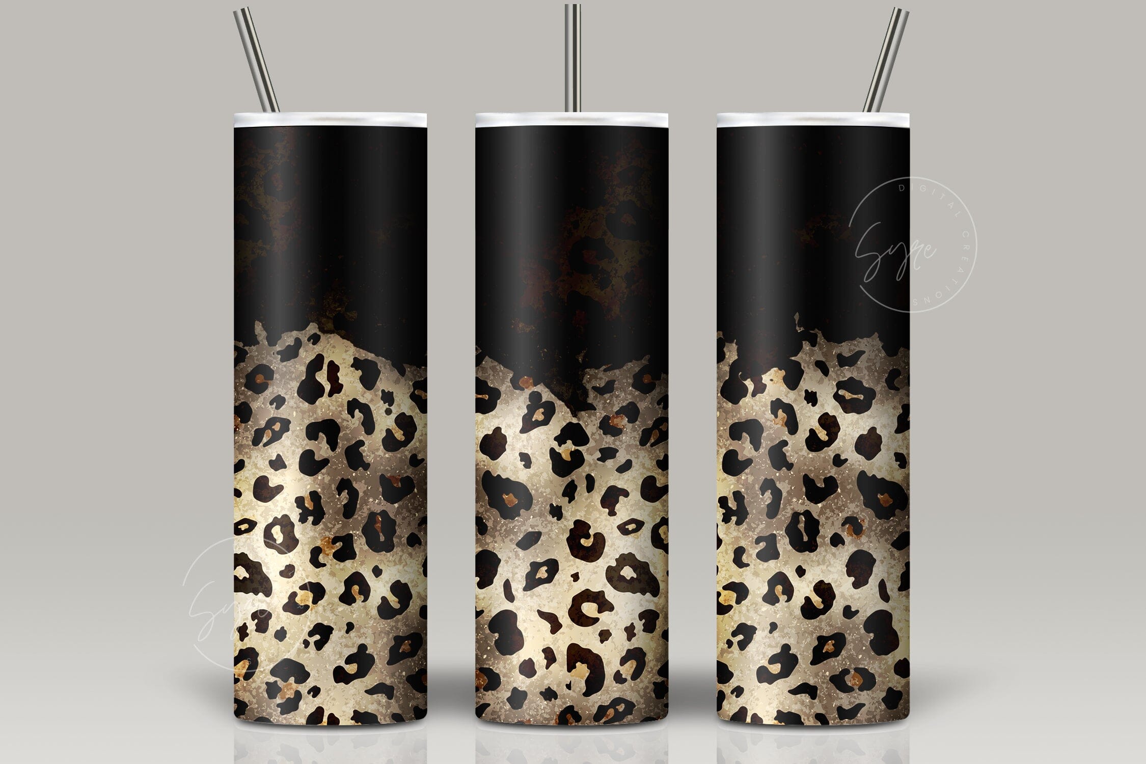 Gray + Black Leopard Print Tumbler Wrap PNG — drypdesigns