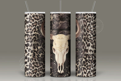 Leopard Print Tumbler Wrap, Western Cow Boy Tumbler Design, Cow Skull, Seamless Sublimation Design PNG, 20 oz Skinny Travel Tumbler Sublimation Syre Digital Creations 