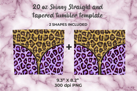 Leopard Purple Zipper 20oz Skinny Tumbler Wrap Template Sublimation Sublimatiz Designs 