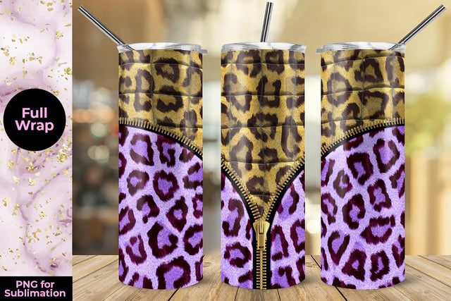Leopard Purple Zipper 20oz Skinny Tumbler Wrap Template Sublimation Sublimatiz Designs 