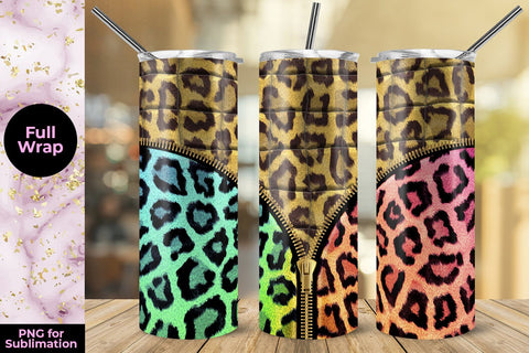 Leopard Rainbow Zipper 20oz Skinny Tumbler Wrap Template Sublimation Sublimatiz Designs 