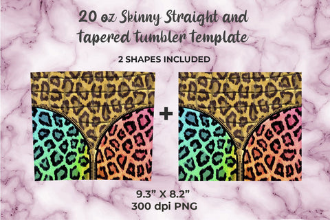 Leopard Rainbow Zipper 20oz Skinny Tumbler Wrap Template Sublimation Sublimatiz Designs 