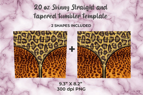 Leopard Reddish Brown Zipper 20oz Skinny Tumbler Wrap Template Sublimation Sublimatiz Designs 