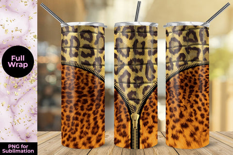 Leopard Reddish Brown Zipper 20oz Skinny Tumbler Wrap Template Sublimation Sublimatiz Designs 
