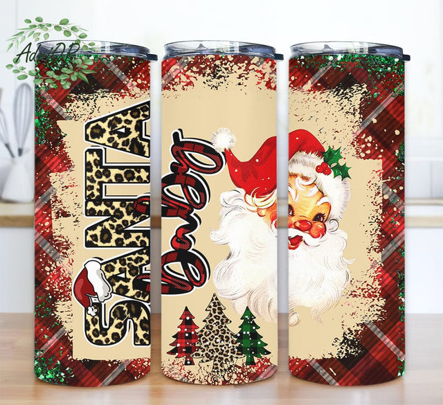 Leopard Santa Baby 20oz Skinny Tumbler Png, Santa Claus Sublimation Design, Christmas Tumbler, Love Santa Claus Png, Leopard Buffalo Plaid Sublimation AdriOP 