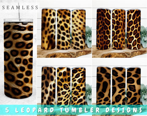 Leopard Skin Tumbler Sublimation Designs Bundle, 20 Oz Skinny Tumbler Designs, Leopard Spots Tumbler PNG, 5 Designs Sublimation HappyDesignStudio 