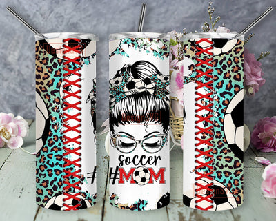 Leopard Soccer Mom 20oz Skinny Tumbler Png, Leopard Soccer, Soccer Mom Tumbler, Messy Bun Soccer Mom Tumbler, Mothers Day Gift Tumbler Sublimation DesignSVG 