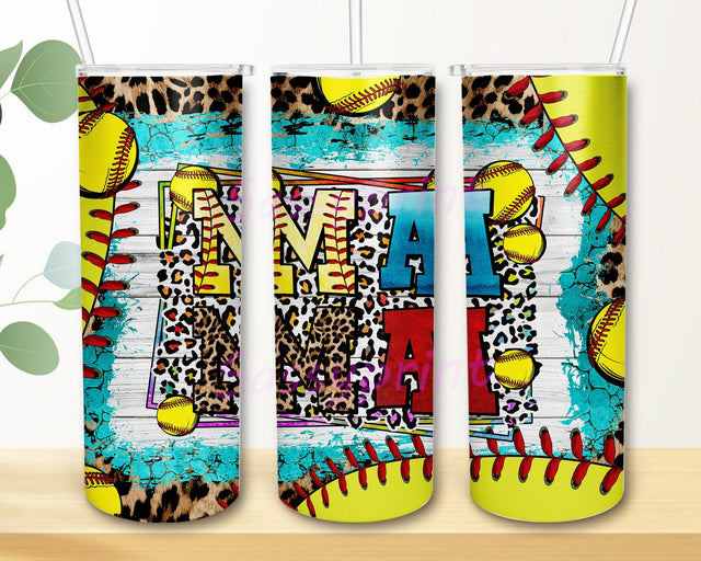 Leopard Softball Mama 20oz Skinny Tumbler Png, Softball Tumbler Png, Game Day Tumbler For Softball Lover, Sport Mama Life Tumbler Sublimation sassyprint 