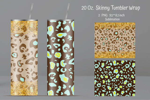 Leopard Straight Gold Glitter 20 oz Skinny Tumbler Sublimation Sublimation Kseniia designer 