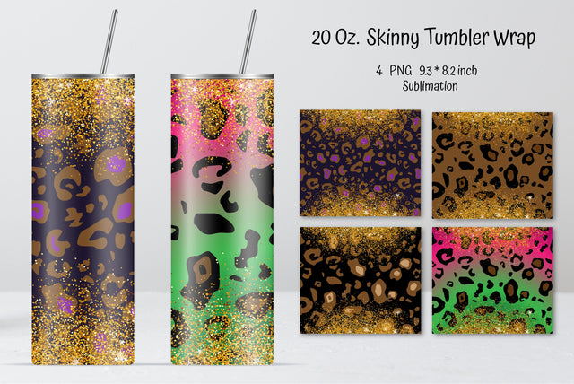 Leopard Straight Gold Glitter 20 oz Skinny Tumbler Sublimation Sublimation Kseniia designer 