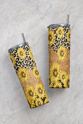 Sunflowers Sublimation Tumbler Designs, Glitter Leopard 20oz Skinny Tumbler  Wrap Template - PNG Digital Download - So Fontsy