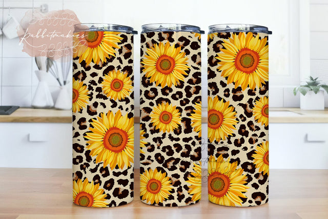 Leopard Sunflower Tumbler PNG Wrap Glitter Gold Cheetah Print Sublimation Tumbler Design 20oz Skinny Tumbler Wrap Templates Sublimation Rabbitmakies 