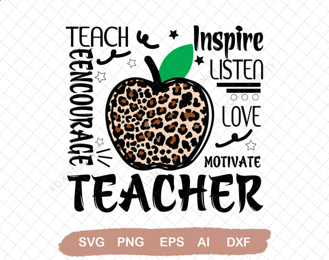 Leopard Teacher Apple SVG, Teacher Svg, Teacher Apple svg, Teacher Shirt, Teacher Life Svg, Teacher Quote Svg, Back To School Cut File SVG DiamondDesign 
