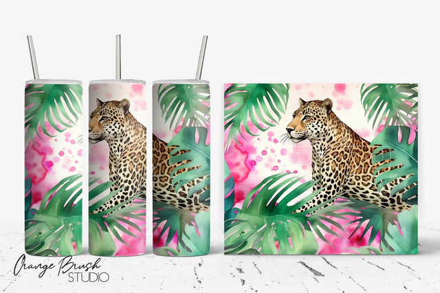 Leopard Tumbler Sublimation Tropical Tumbler Wrap PNG Sublimation OrangeBrushStudio 
