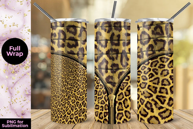 Leopard Yellow Zipper 20oz Skinny Tumbler Wrap Template Sublimation Sublimatiz Designs 