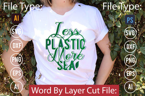 Less Plastic More Sea SVG Cut File SVGs,quotes-and-sayings,food-drink mini-bundles,print-cut,on-sale Clipart Clip Art Sublimation or Vinyl Shirt Design SVG DesignPlante 503 